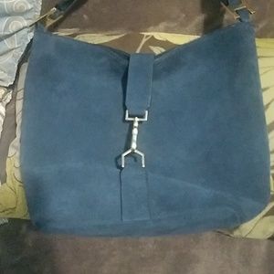 India Hicks Edwina Hobo Saddlebag Purse Blue Suede